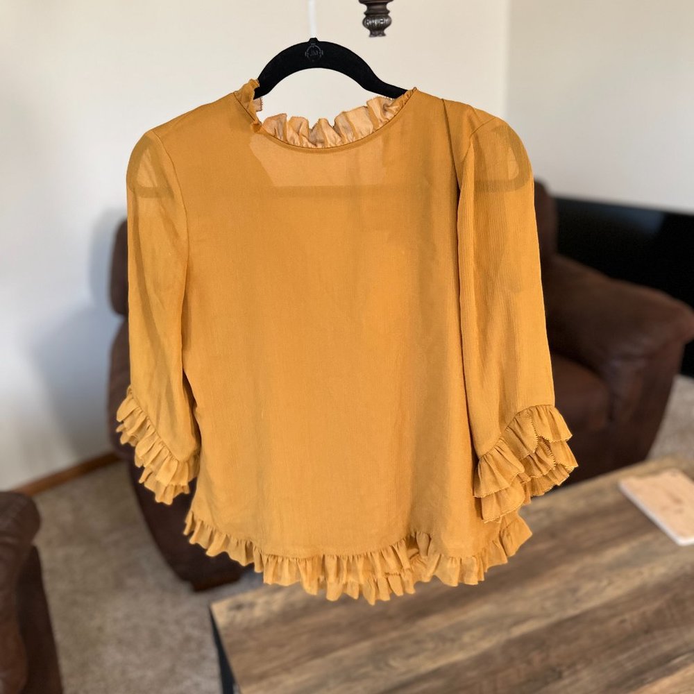 Ann Taylor Factory Mustard Blouse with Details Size Small